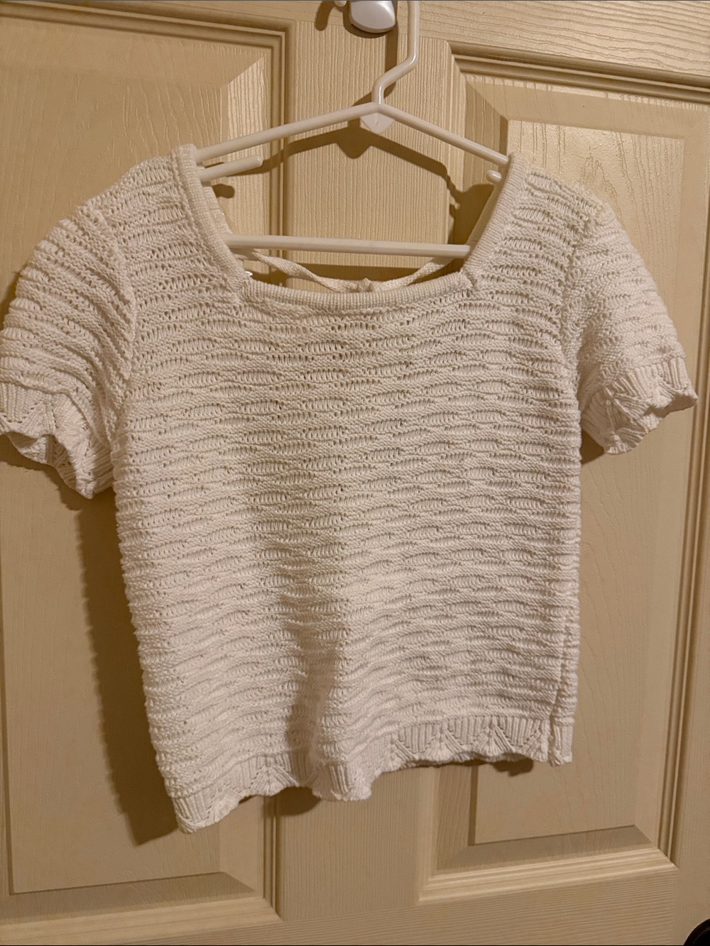 White Knit Short Sleeve Sweater Top